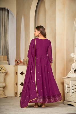 Purple colour ethnic resham embroidered heavy partywear dress 2