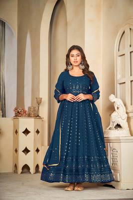 Rama colour ethnic resham embroidered heavy partywear dress 1