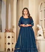 Rama colour ethnic resham embroidered heavy partywear dress