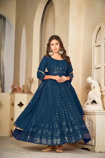 Rama colour ethnic resham embroidered heavy partywear dress