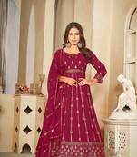 Pink colour ethnic resham embroidered heavy partywear dress