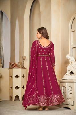 Pink colour ethnic resham embroidered heavy partywear dress 2