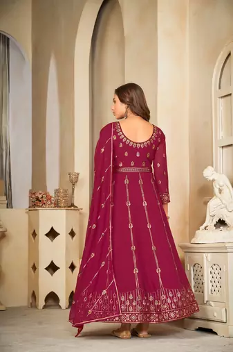 Pink colour ethnic resham embroidered heavy partywear dress