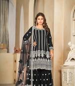 Black colour ethnic resham embroidered heavy partywear dress
