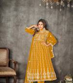 Girlish and smart mustardcolour beautiful anarkali dress for wedding season