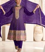 Purple colour heavy embroidered salwar kameez for festive season