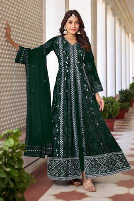 Beautiful green colour heavy embroidered partywear salwar suit 1