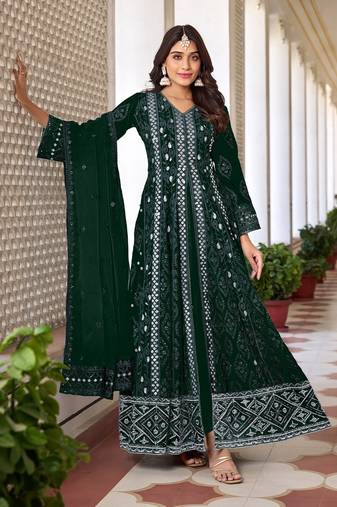 Beautiful green colour heavy embroidered partywear salwar suit
