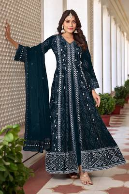 Beautiful teal blue colour heavy embroidered partywear salwar suit 1