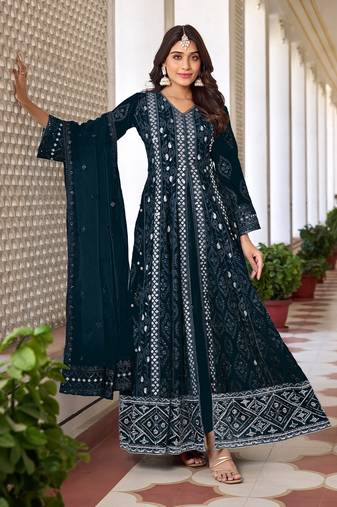 Beautiful teal blue colour heavy embroidered partywear salwar suit