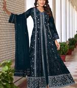 Beautiful teal blue colour heavy embroidered partywear salwar suit