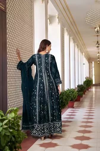 Beautiful teal blue colour heavy embroidered partywear salwar suit