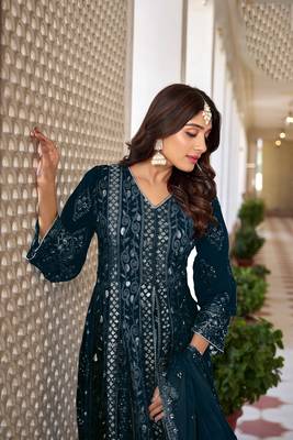 Beautiful teal blue colour heavy embroidered partywear salwar suit 3