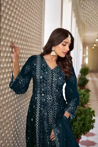 Beautiful teal blue colour heavy embroidered partywear salwar suit