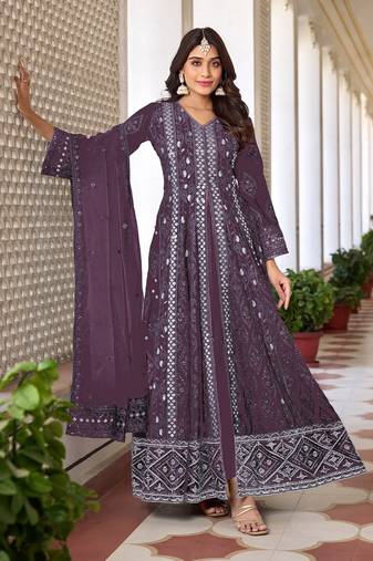 Beautiful mouve colour heavy embroidered partywear salwar suit
