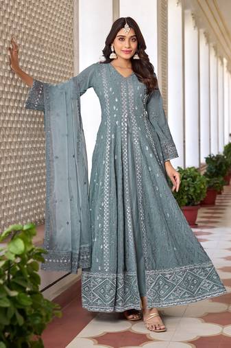 Beautiful grey colour heavy embroidered partywear salwar suit