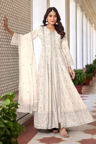 Beautiful white colour heavy embroidered partywear salwar suit