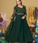 Green colour designer partywear georgette partywear anarkali dress