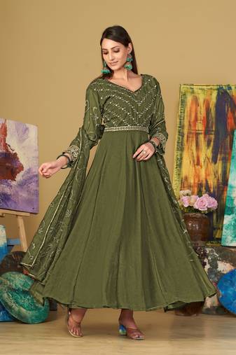 Mahendi colour designer partywear georgette partywear anarkali dress