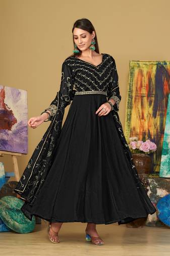 Black colour designer partywear georgette partywear anarkali dress