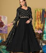 Black colour partywear georgette partywear anarkali dress