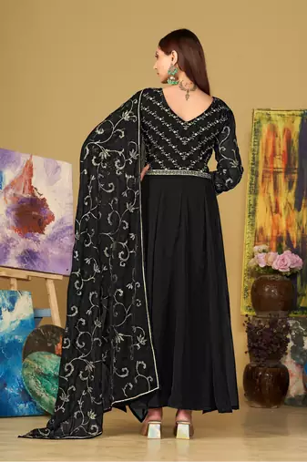 Black colour partywear georgette partywear anarkali dress