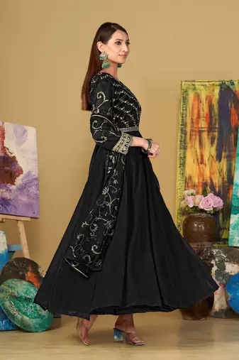 Black colour partywear georgette partywear anarkali dress
