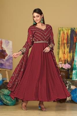 Maroon colour partywear georgette partywear anarkali dress 1