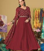 Maroon colour partywear georgette partywear anarkali dress
