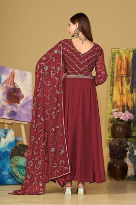 Maroon colour partywear georgette partywear anarkali dress 2