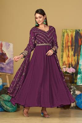 Purple colour partywear georgette partywear anarkali dress 1
