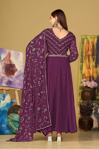 Purple colour partywear georgette partywear anarkali dress