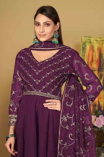 Purple colour partywear georgette partywear anarkali dress