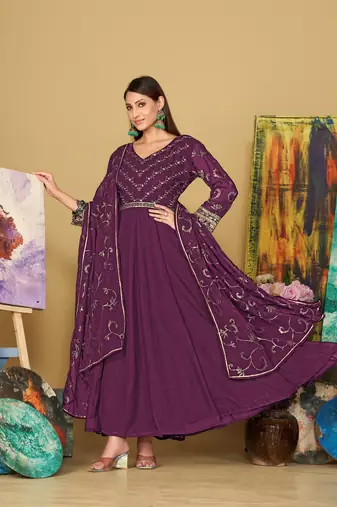 Purple colour partywear georgette partywear anarkali dress