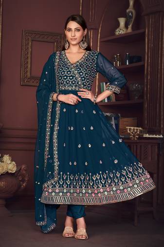 Smartly designed rama colour partywear anarkali dress