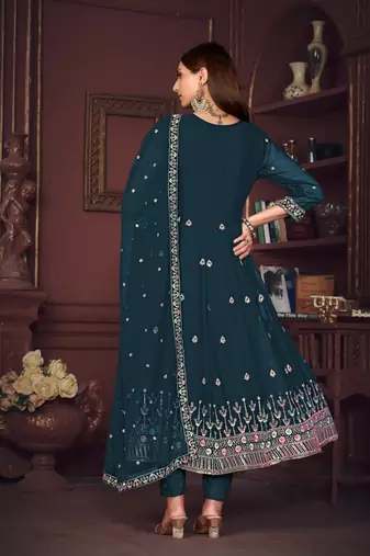 Smartly designed rama colour partywear anarkali dress