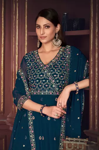 Smartly designed rama colour partywear anarkali dress