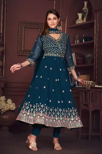 Smartly designed rama colour partywear anarkali dress