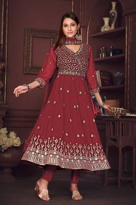 Smartly designed maroon colour partywear anarkali dress 1