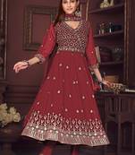 Smartly designed maroon colour partywear anarkali dress