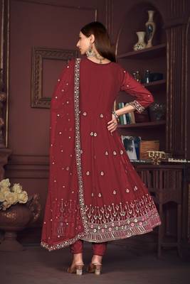 Smartly designed maroon colour partywear anarkali dress 2
