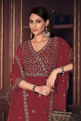 Smartly designed maroon colour partywear anarkali dress 3