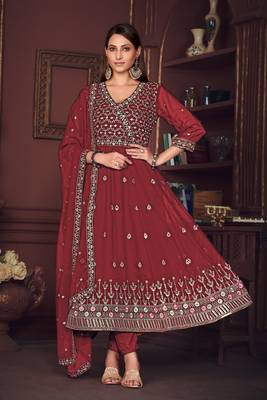 Smartly designed maroon colour partywear anarkali dress 4