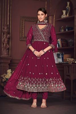 Smartly designed dark pink colour partywear anarkali dress 1