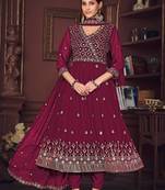Smartly designed dark pink colour partywear anarkali dress