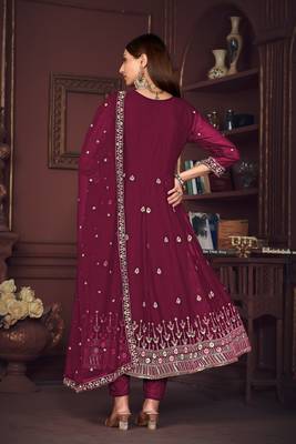Smartly designed dark pink colour partywear anarkali dress 2