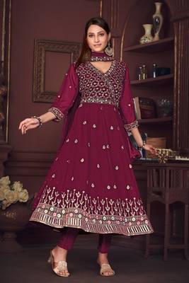 Smartly designed dark pink colour partywear anarkali dress 4