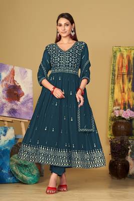 Smartly designed rama colour partywear anarkali dress 1