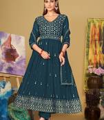 Smartly designed rama colour partywear anarkali dress