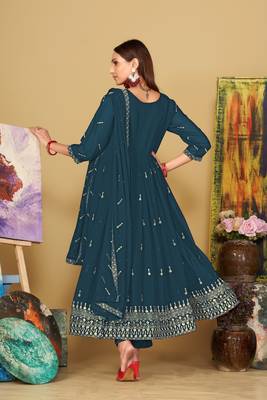 Smartly designed rama colour partywear anarkali dress 2